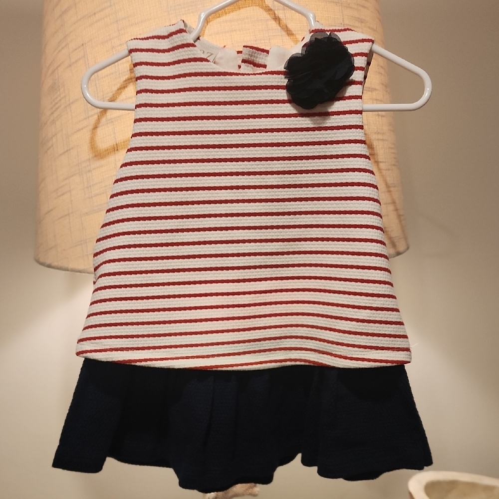 DESIGNER 18m Paz Rodriquez Red and White Striped Dress with Navy Skirt
